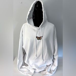 Brandy Melville White Hoodie Butterfly Sweatshirt One Size